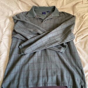 Gray Plaid Long Sleeve Polo Shirt